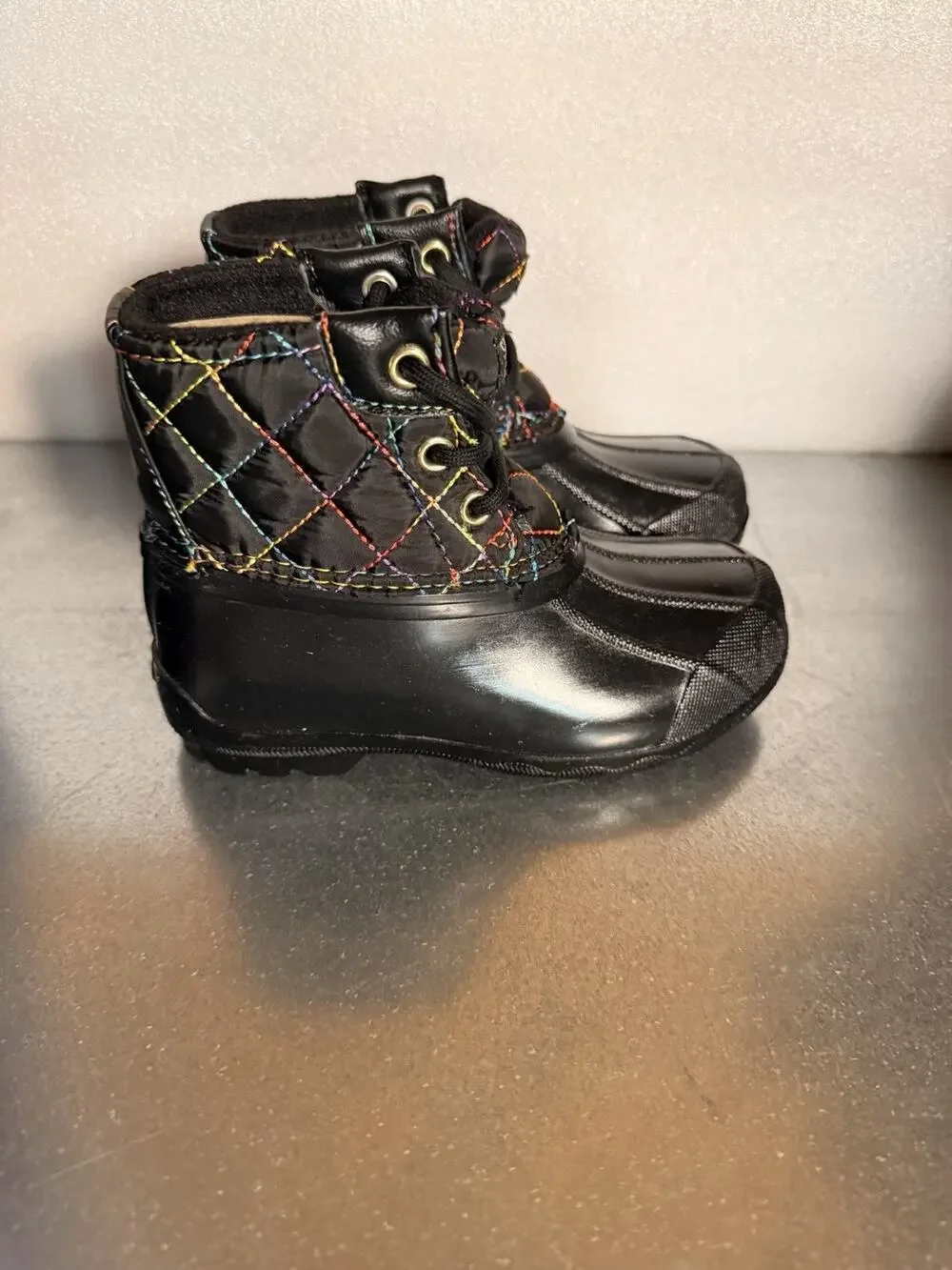 Sperry Port Boot Black Rainbow Quilted Duck Boots Girls Toddler Size 9M NIB